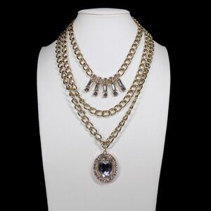 Vintage Juicy Couture Chunky Necklace 3 Row Clear Crystals Gold-tone Y2K Rare